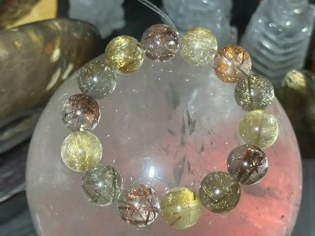 Brazil Mix Season Old Rutile Quartz Bracelet A Grade 100% Natural Crystal Gemstone - JING WEN CRYSTAL
