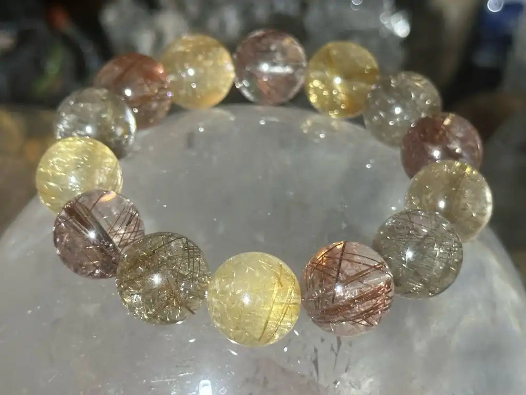 Brazil Mix Season Old Rutile Quartz Bracelet A Grade 100% Natural Crystal Gemstone - JING WEN CRYSTAL