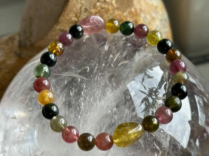 Brazil Multicolor Tourmaline Old Mine Bracelet 7mm High A Grade 100% Natural Crystal Gemstone