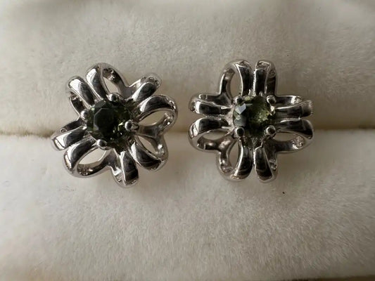 Czech Republic Moldavite Earring in Silver 925 Genuine A Grade 100% Natural Crystal Gemstone - JING WEN CRYSTAL