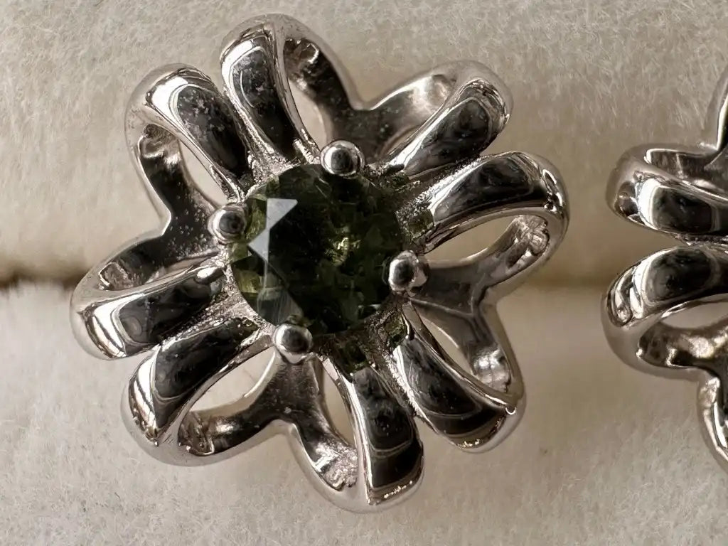 Czech Republic Moldavite Earring in Silver 925 Genuine A Grade 100% Natural Crystal Gemstone - JING WEN CRYSTAL