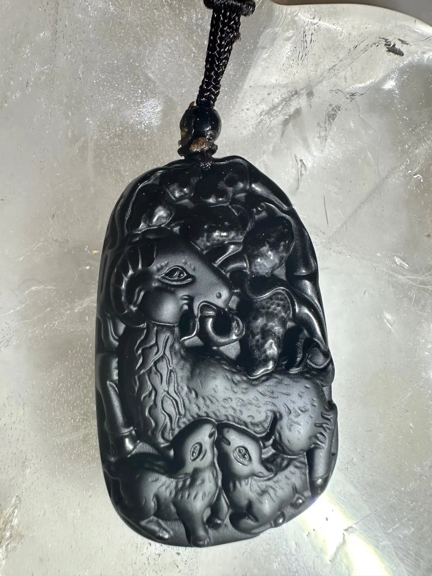 Japan Black Obsidian Sheep Carving Auspicious Necklace A Grade 100% Gemstone - JING WEN CRYSTAL