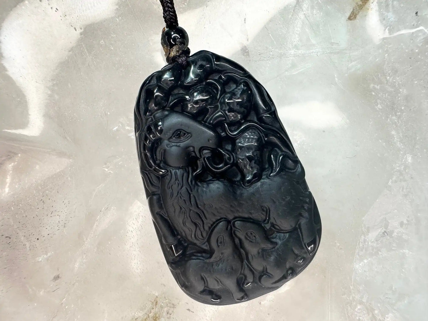 Japan Black Obsidian Sheep Carving Auspicious Necklace A Grade 100% Gemstone - JING WEN CRYSTAL