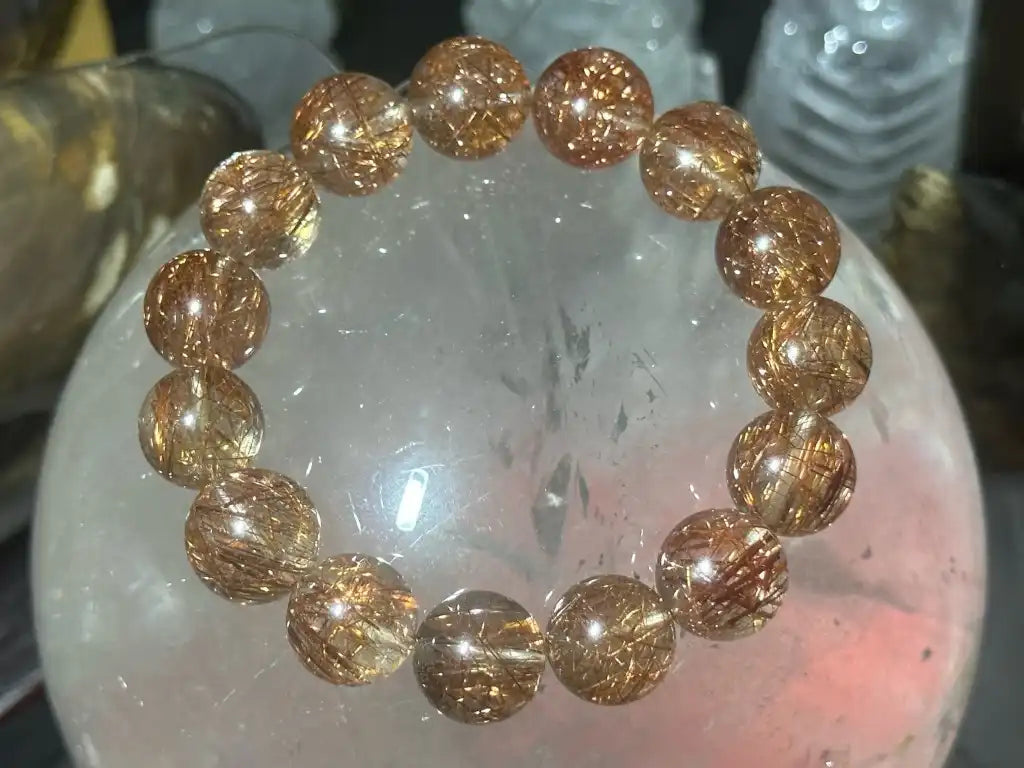 Brazil Old Mine Red Copper Rutile Quartz Bracelet A Grade 100% Natural Crystal Gemstone - JING WEN CRYSTAL