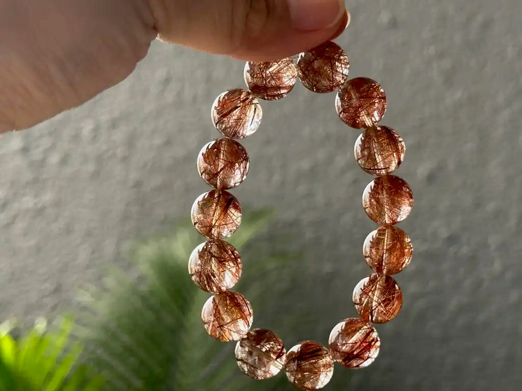 Brazil Old Mine Red Copper Rutile Quartz Bracelet A Grade 100% Natural Crystal Gemstone - JING WEN CRYSTAL