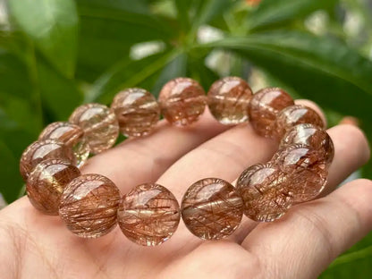 Brazil Old Mine Red Copper Rutile Quartz Bracelet A Grade 100% Natural Crystal Gemstone - JING WEN CRYSTAL