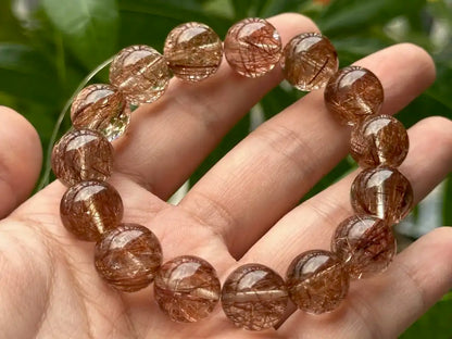 Brazil Old Mine Red Copper Rutile Quartz Bracelet A Grade 100% Natural Crystal Gemstone - JING WEN CRYSTAL