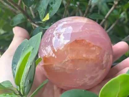 Madagascar Rose Quartz in Star Quartz Sphere Ball 100% Natural Crystal Gemstone - JING WEN CRYSTAL