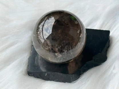 Brazil Smoky Quartz Sphere Ball with Shungite Base 100% Natural Crystal Gemstone - JING WEN CRYSTAL