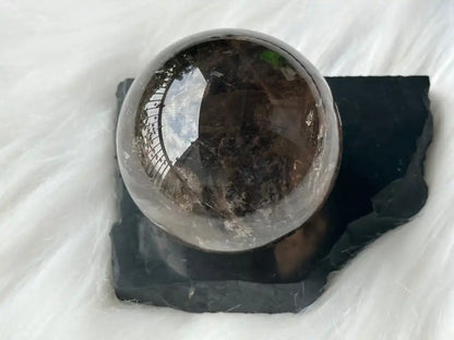 Brazil Smoky Quartz Sphere Ball with Shungite Base 100% Natural Crystal Gemstone - JING WEN CRYSTAL