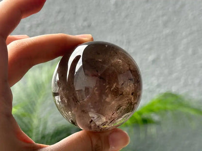 Brazil Smoky Quartz Sphere Ball with Shungite Base 100% Natural Crystal Gemstone - JING WEN CRYSTAL