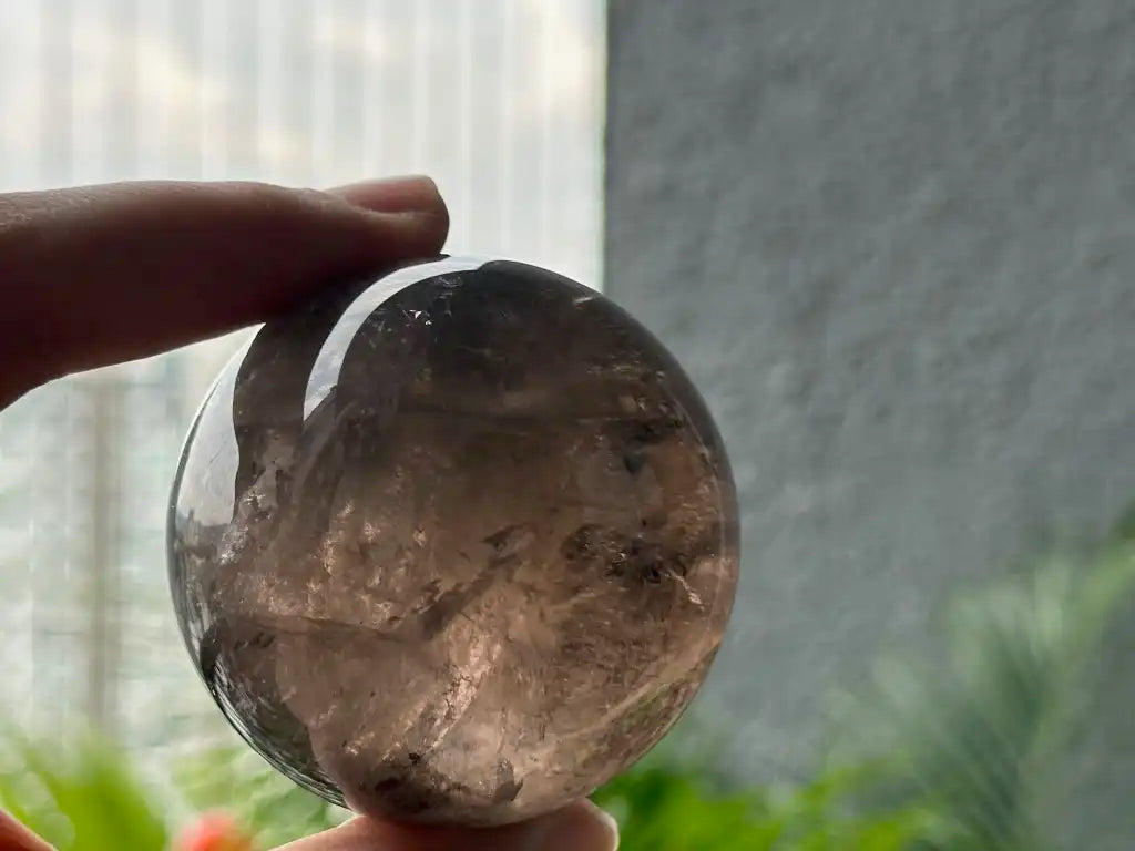 Brazil Smoky Quartz Sphere Ball with Shungite Base 100% Natural Crystal Gemstone - JING WEN CRYSTAL