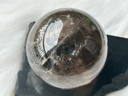 Brazil Smoky Quartz Sphere Ball with Shungite Base 100% Natural Crystal Gemstone - JING WEN CRYSTAL