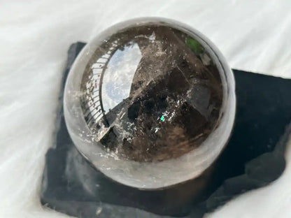 Brazil Smoky Quartz Sphere Ball with Shungite Base 100% Natural Crystal Gemstone - JING WEN CRYSTAL