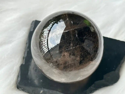 Brazil Smoky Quartz Sphere Ball with Shungite Base 100% Natural Crystal Gemstone - JING WEN CRYSTAL