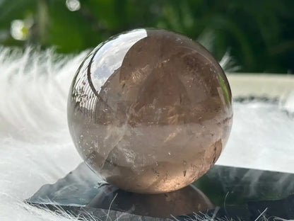 Brazil Smoky Quartz Sphere Ball with Shungite Base 100% Natural Crystal Gemstone - JING WEN CRYSTAL