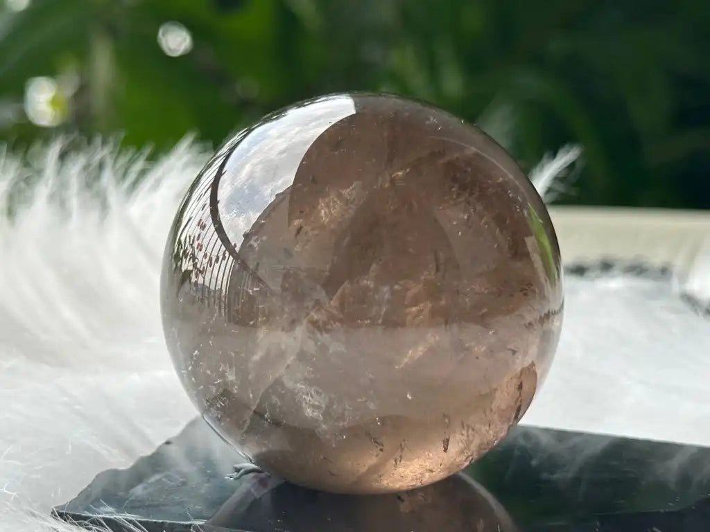 Brazil Smoky Quartz Sphere Ball with Shungite Base 100% Natural Crystal Gemstone - JING WEN CRYSTAL