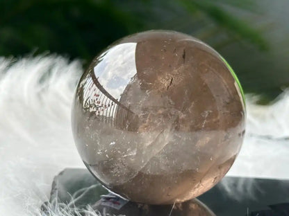 Brazil Smoky Quartz Sphere Ball with Shungite Base 100% Natural Crystal Gemstone - JING WEN CRYSTAL