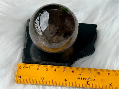 Brazil Smoky Quartz Sphere Ball with Shungite Base 100% Natural Crystal Gemstone - JING WEN CRYSTAL