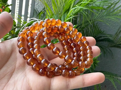 India Orange Garnet Bracelet 7-8mm A Grade 100% Natural Crystal Gemstone - JING WEN CRYSTAL