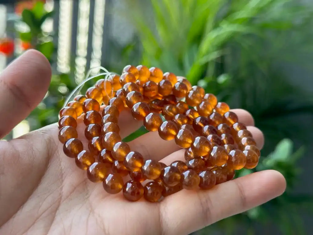 India Orange Garnet Bracelet 7-8mm A Grade 100% Natural Crystal Gemstone - JING WEN CRYSTAL
