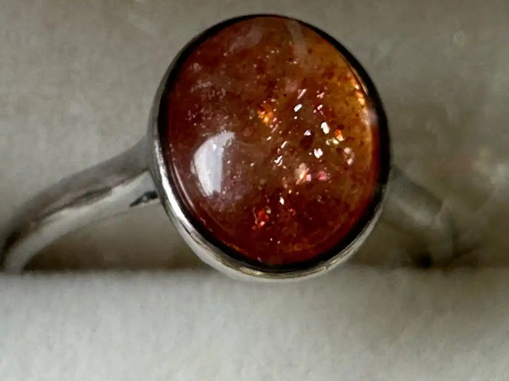 India Golden Sunstone Adjustable Ring A Grade with Silver 925 100% Natural Crystal Gemstone - JING WEN CRYSTAL