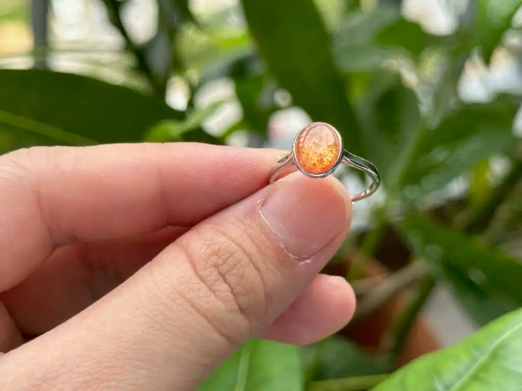 India Golden Sunstone Adjustable Ring A Grade with Silver 925 100% Natural Crystal Gemstone - JING WEN CRYSTAL