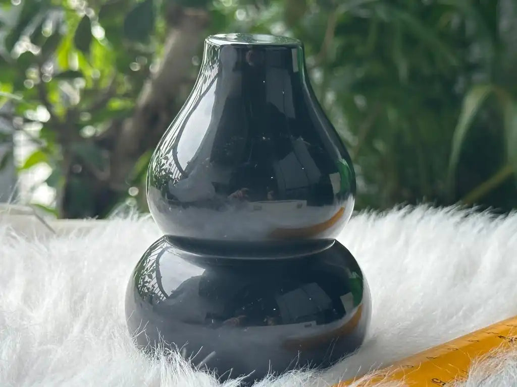 Australia Black Obsidian Wulou Gourd 10cm 100% Natural Crystal Gemstone - JING WEN CRYSTAL