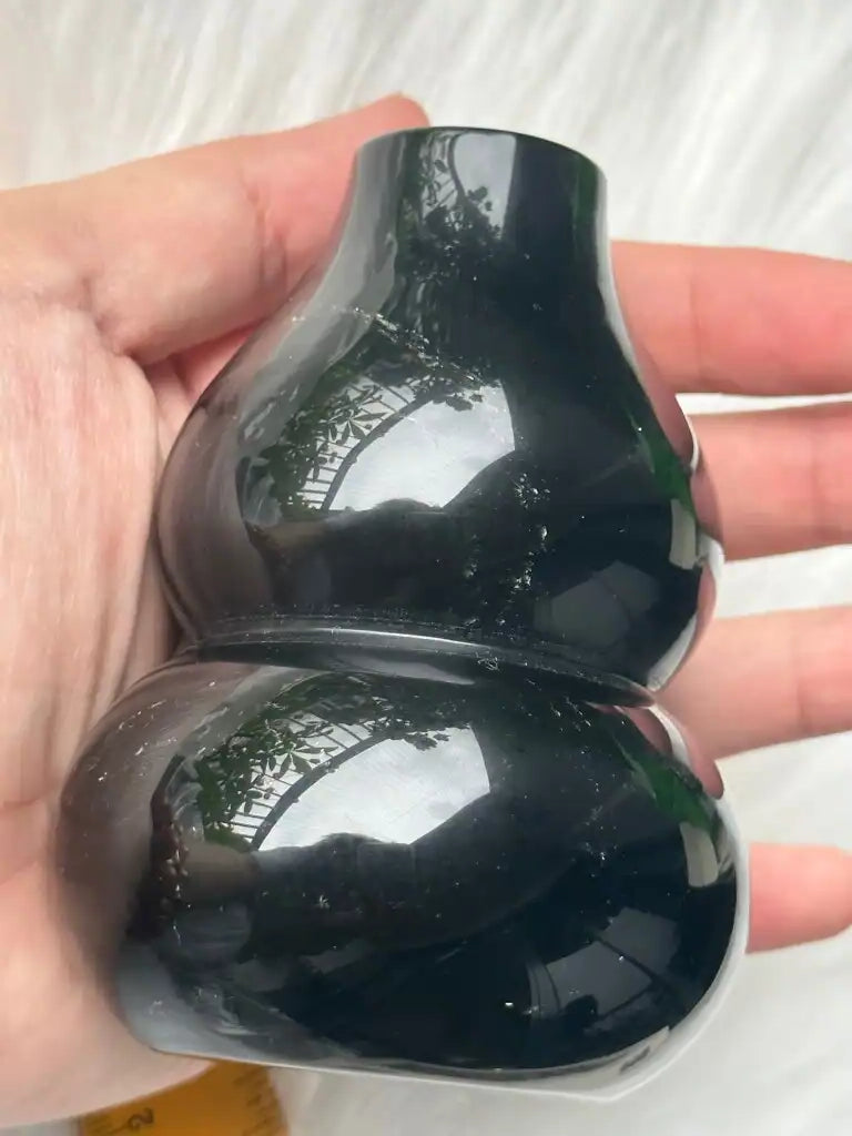 Australia Black Obsidian Wulou Gourd 10cm 100% Natural Crystal Gemstone - JING WEN CRYSTAL