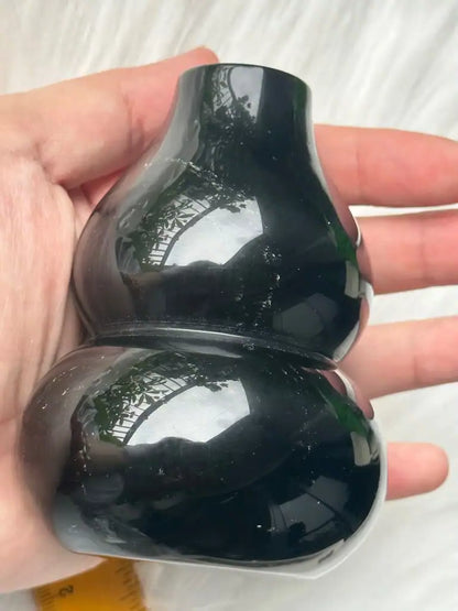 Australia Black Obsidian Wulou Gourd 10cm 100% Natural Crystal Gemstone - JING WEN CRYSTAL