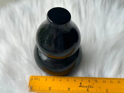 Australia Black Obsidian Wulou Gourd 10cm 100% Natural Crystal Gemstone - JING WEN CRYSTAL