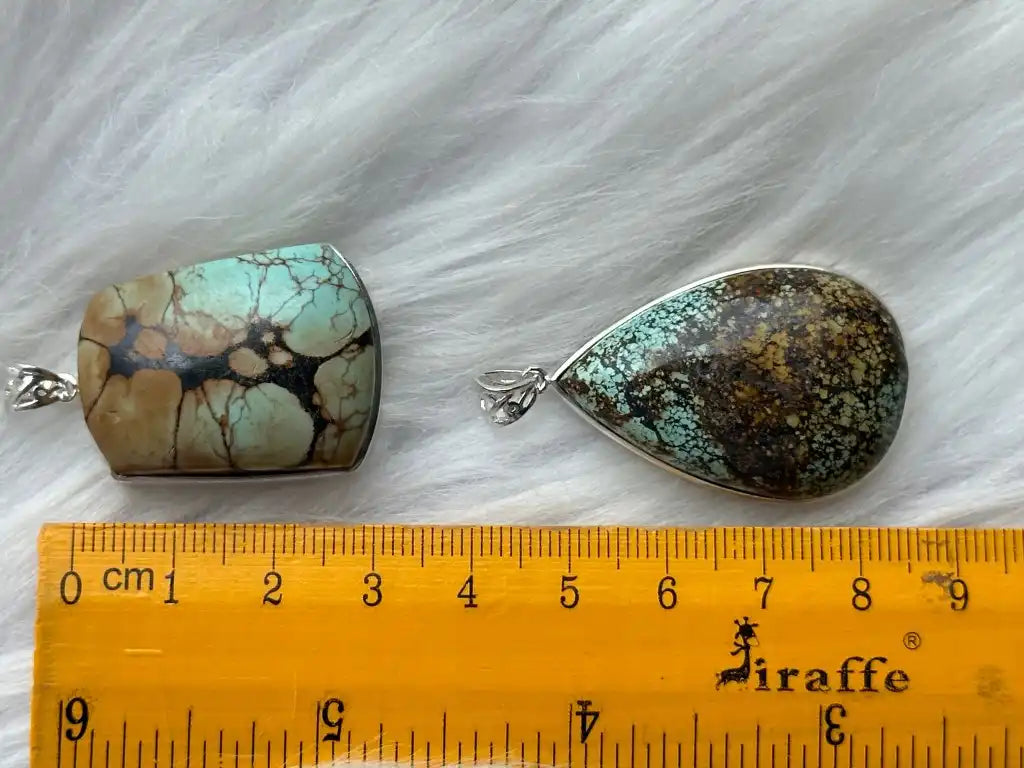 USA Turquoise Pendant in Silver 925 A Grade 100% Natural Crystal Gemstone - JING WEN CRYSTAL