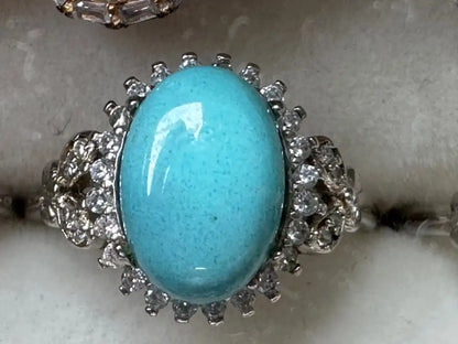 USA Turquoise Adjustable Ring in Silver 925 100% Natural Crystal Gemstone - JING WEN CRYSTAL