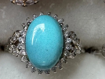 USA Turquoise Adjustable Ring in Silver 925 100% Natural Crystal Gemstone - JING WEN CRYSTAL