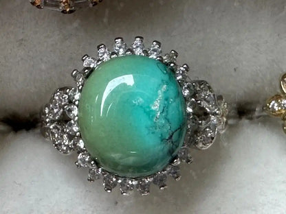 USA Turquoise Adjustable Ring in Silver 925 100% Natural Crystal Gemstone - JING WEN CRYSTAL