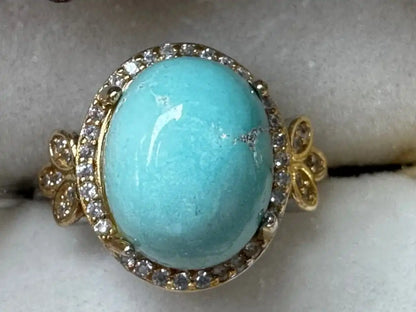 USA Turquoise Adjustable Ring in Silver 925 100% Natural Crystal Gemstone - JING WEN CRYSTAL