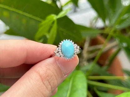 USA Turquoise Adjustable Ring in Silver 925 100% Natural Crystal Gemstone - JING WEN CRYSTAL