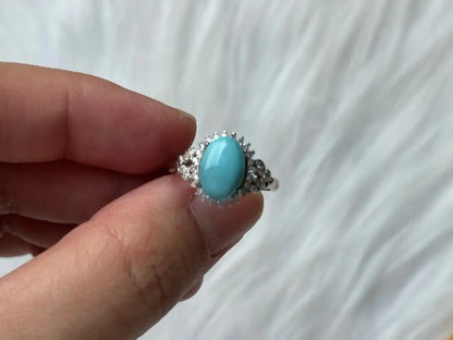 USA Turquoise Adjustable Ring in Silver 925 100% Natural Crystal Gemstone - JING WEN CRYSTAL