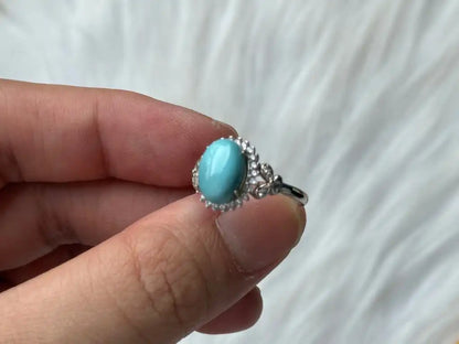 USA Turquoise Adjustable Ring in Silver 925 100% Natural Crystal Gemstone - JING WEN CRYSTAL