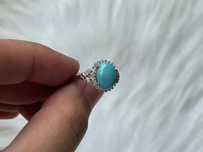 USA Turquoise Adjustable Ring in Silver 925 100% Natural Crystal Gemstone - JING WEN CRYSTAL