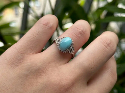 USA Turquoise Adjustable Ring in Silver 925 100% Natural Crystal Gemstone - JING WEN CRYSTAL