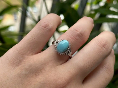 USA Turquoise Adjustable Ring in Silver 925 100% Natural Crystal Gemstone - JING WEN CRYSTAL