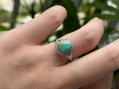 USA Turquoise Adjustable Ring in Silver 925 100% Natural Crystal Gemstone - JING WEN CRYSTAL