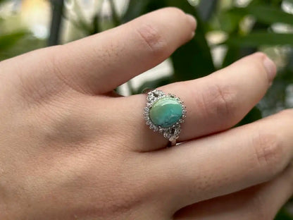 USA Turquoise Adjustable Ring in Silver 925 100% Natural Crystal Gemstone - JING WEN CRYSTAL