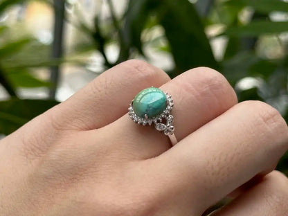 USA Turquoise Adjustable Ring in Silver 925 100% Natural Crystal Gemstone - JING WEN CRYSTAL