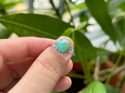 USA Turquoise Adjustable Ring in Silver 925 100% Natural Crystal Gemstone - JING WEN CRYSTAL