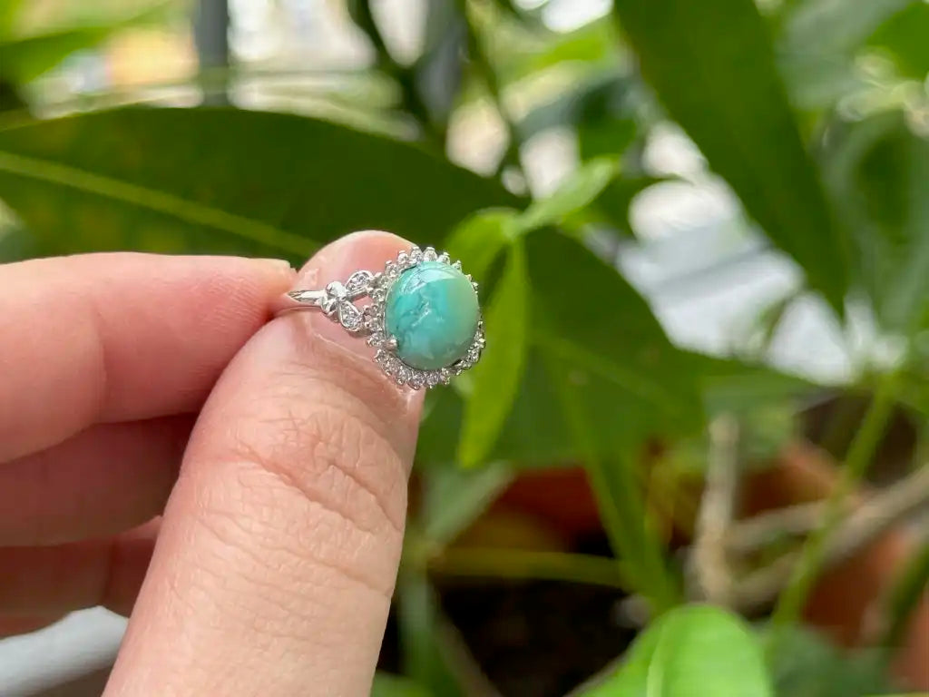 USA Turquoise Adjustable Ring in Silver 925 100% Natural Crystal Gemstone - JING WEN CRYSTAL
