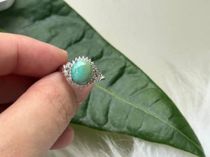 USA Turquoise Adjustable Ring in Silver 925 100% Natural Crystal Gemstone - JING WEN CRYSTAL