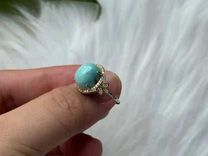 USA Turquoise Adjustable Ring in Silver 925 100% Natural Crystal Gemstone - JING WEN CRYSTAL