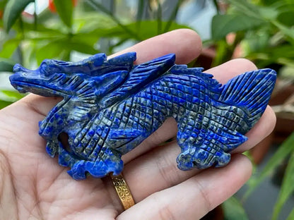 Afghanistan Lapis Lazuli Dragon Carving 9-9.5cm 100% Natural Crystal Gemstone - JING WEN CRYSTAL